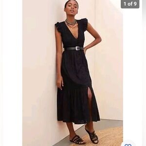 Anthropologie Peregrine Black Midi Dress with Ruffle Sleeves